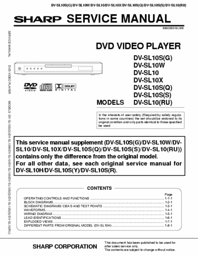 sharp DV-SL10X sharp DV-SL10X service manual